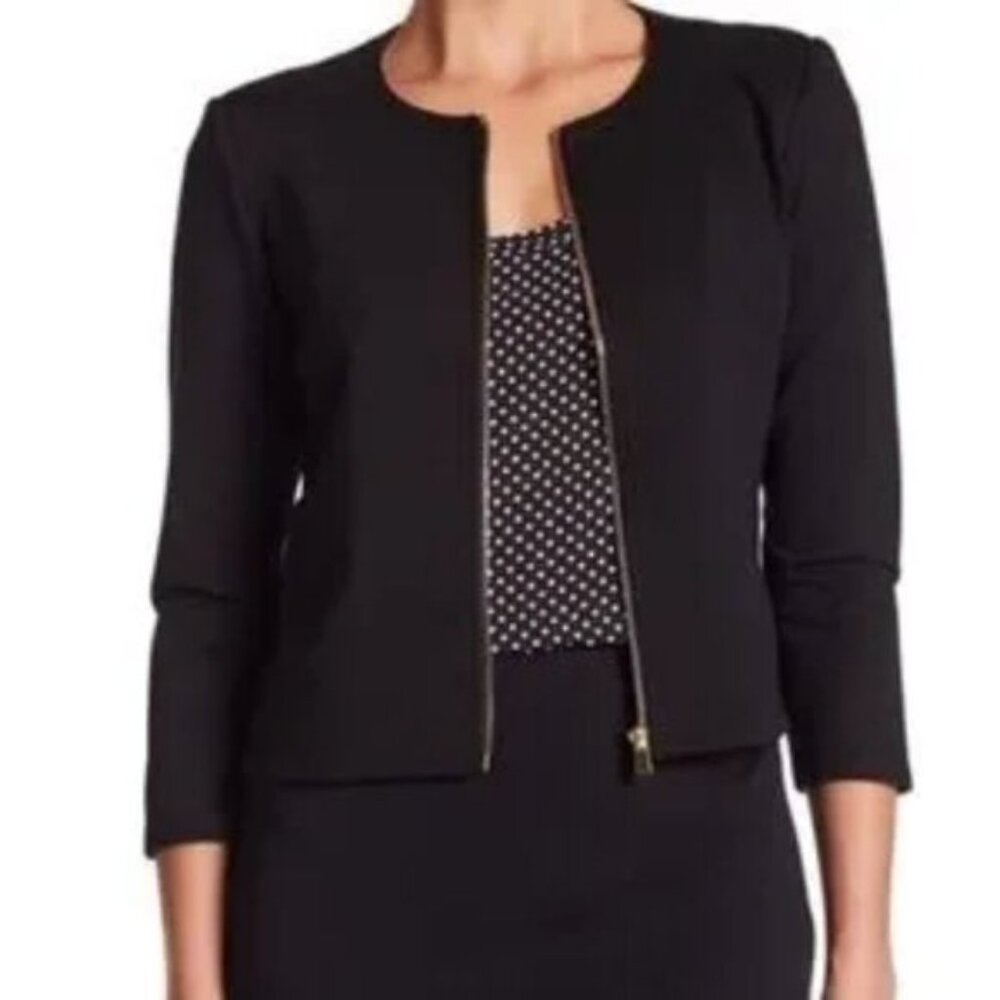Like New Philosophy Black Gold Zip Ponte Cropped Jacket Blazer small S